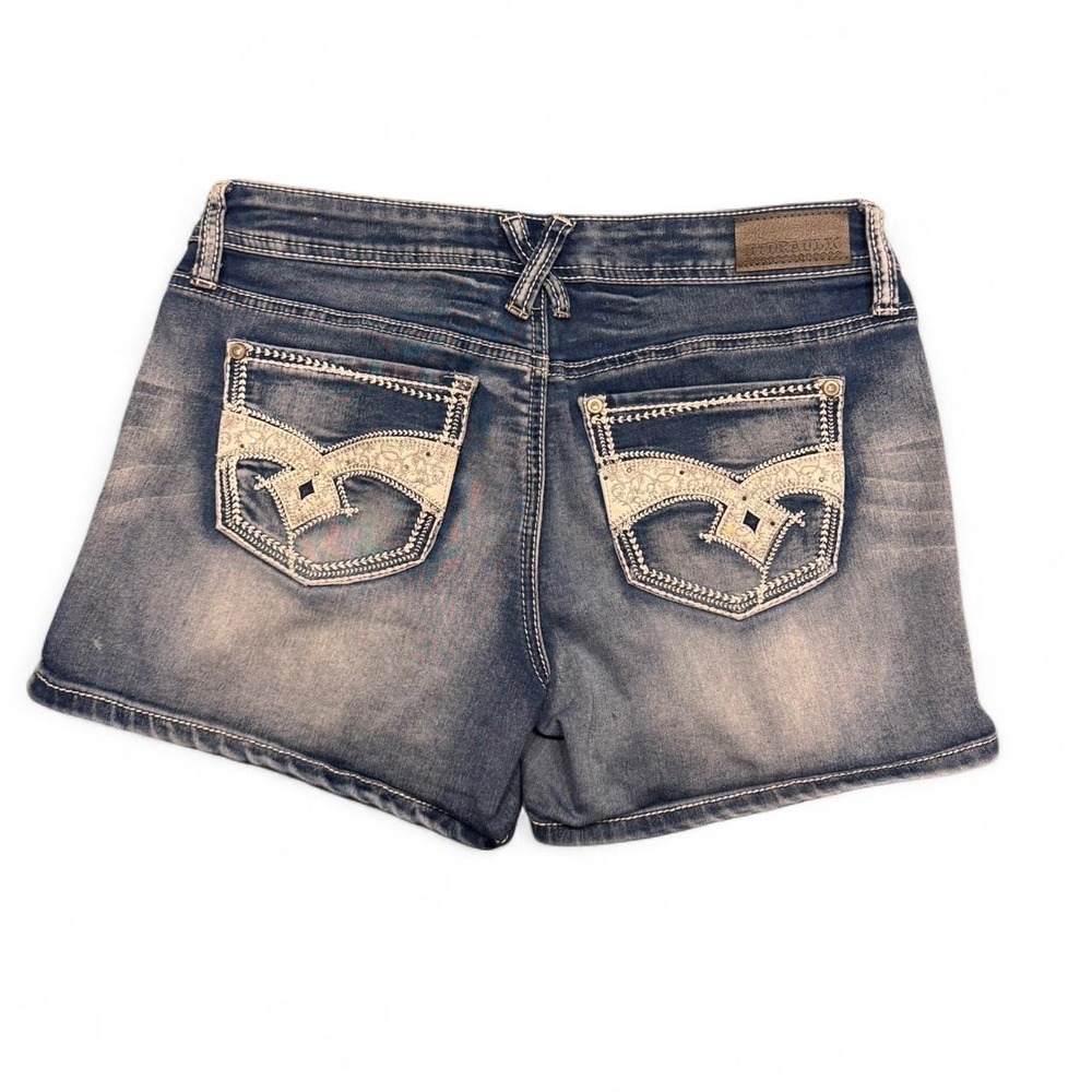Women's Hydraulic navy jean shorts with embroidery on front and back Size 9/10